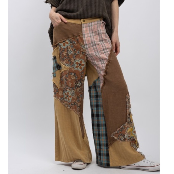 Patchwork Wide Leg Pants - Picture 1 of 8
